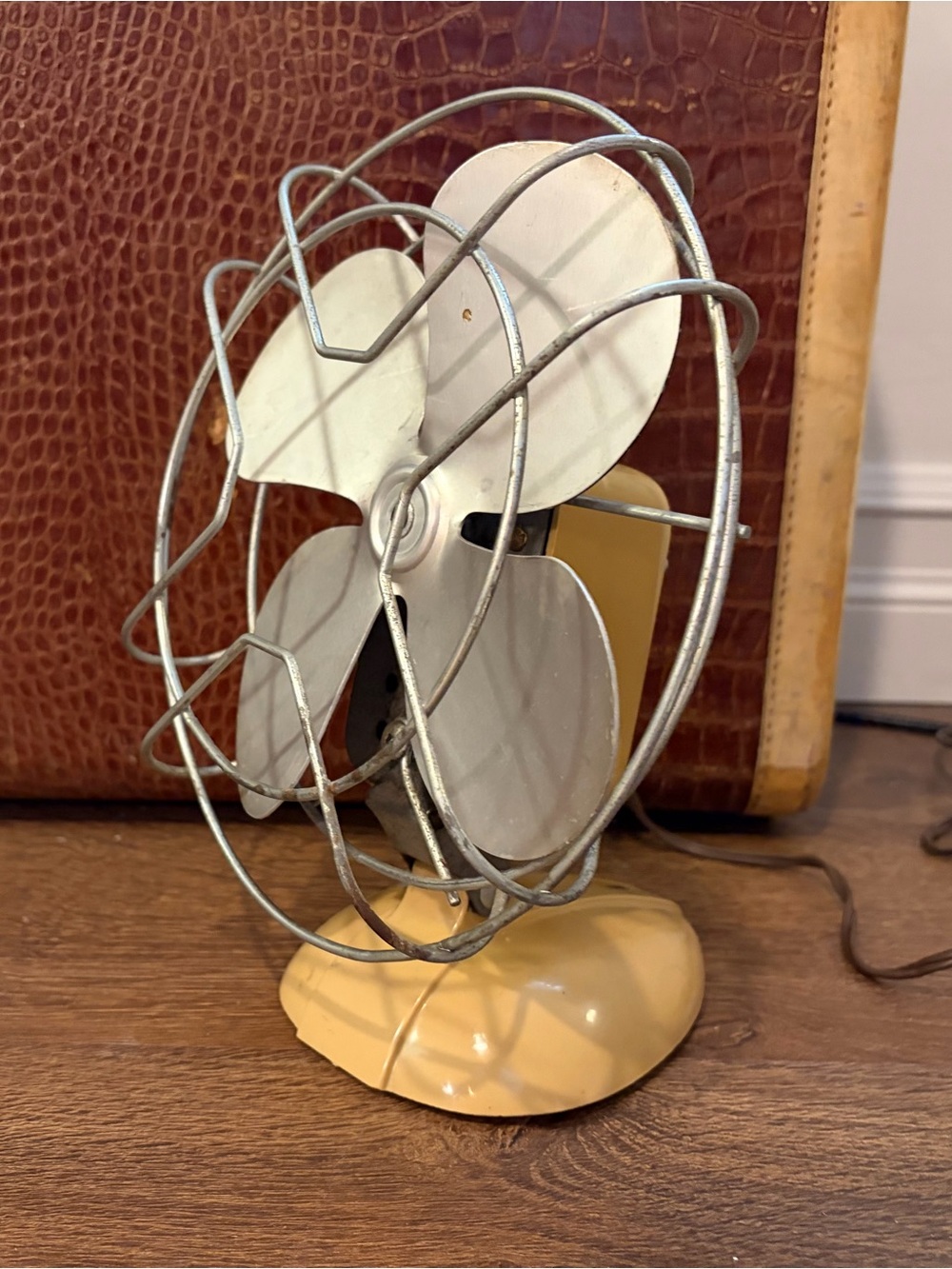 Vintage Small Table Fan in Cream and Silver